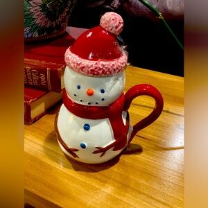 SOLD!Christmas Snowman Mug with Hat Top